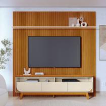 Rack com Painel para TV até 75 Polegadas MDF 238cmx307cm Frisado Luna Marrom Cinamomo/Off White Rack com Painel para TV até 75 Polegadas MDF 238cmx307cm Frisado Luna Marrom Cinamomo/Off White