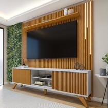 Rack com Painel para TV até 75 Polegadas Ripado 100% MDF com LED 218cm Pés Madeira Maciça Gaia Paris Rack com Painel para TV até 75 Polegadas Ripado 100% MDF com LED 218cm Pés Madeira Maciça Gaia Paris