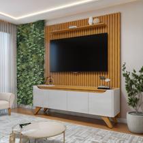 Rack com Painel para TV até 75 Polegadas Ripado sem Led 310x180cm Pés Madeira Maciça Grécia Paris