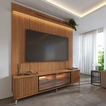 Rack com Painel para TV até 75 Polegadas Vidro Reflecta 100% MDF com Led Neon Float 215cm Rack com Painel para TV até 75 Polegadas Vidro Reflecta 100% MDF com Led Neon Float 215cm