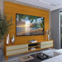 Rack com Painel para TV até 84 Polegadas 100% MDF 217cmx237cm Pés em Madeira Maciça 4 Gavetas Luminare Magnífico