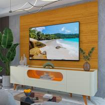 Rack com Painel para TV até 84 Polegadas com LED 100% MDF 217cmx237cm Pés em Madeira Maciça com Led 1 Gaveta 2 Portas Luminare Nobre