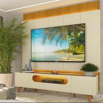 Rack com Painel para TV até 84 Polegadas com LED 100% MDF 218cmx230cm Pés em Madeira Maciça Magnífico Nobre