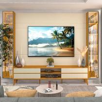 Rack com Painel para TV até 84 Polegadas com LED 100% MDF 293cmx237cm Pés em Madeira Maciça Led 4 Gavetas 2 Portas Luminare Magnífico