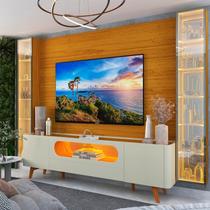 Rack com Painel para TV até 84 Polegadas com LED 100% MDF 293cmx238cm Pés em Madeira Maciça Espelhos Luminare Nobre Rack com Painel para TV até 84 Polegadas com LED 100% MDF 293cmx238cm Pés em Madeira Maciça Espelhos Luminare Nobre