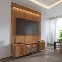 Rack com Painel para TV até 85" 1 Prateleira 1 Porta Vidro Reflecta e LED Neon Float 178cm - Canella c/ Champanhe Rack com Painel para TV até 85" 1 Prateleira 1 Porta Vidro Reflecta e LED Neon Float 178cm - Canella c/ Champanhe