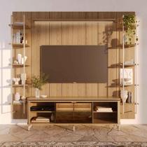Rack com Painel para TV até 85" 11 Prateleiras e LED Lincoln Float 254cm Carvalho c/ Champanhe
