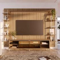 Rack com Painel para TV até 85" 11 Prateleiras e LED Lincoln Float 291cm Carvalho c/ Champanhe Rack com Painel para TV até 85" 11 Prateleiras e LED Lincoln Float 291cm Carvalho c/ Champanhe