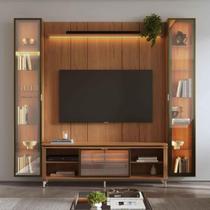 Rack com Painel para TV até 85" 2 Cristaleiras Vidro Reflecta e LED Lincoln Float 254cm Canella c/ Champanhe Rack com Painel para TV até 85" 2 Cristaleiras Vidro Reflecta e LED Lincoln Float 254cm Canella c/ Champanhe