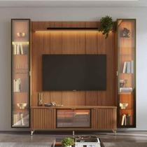 Rack com Painel para TV até 85" 2 Cristaleiras Vidro Reflecta e LED Neon Float 254cm - Canella c/ Champanhe Rack com Painel para TV até 85" 2 Cristaleiras Vidro Reflecta e LED Neon Float 254cm - Canella c/ Champanhe