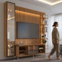 Rack com Painel para TV até 85" 6 Prateleiras e Cristaleira 1 Porta Vidro Reflecta e LED Lincoln Float 254cm - Canella c/ Champanhe Rack com Painel para TV até 85" 6 Prateleiras e Cristaleira 1 Porta Vidro Reflecta e LED Lincoln Float 254cm - Canella c/ Champanhe