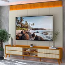 Rack com Painel para TV Até 85 Polegadas Magnífico 4 Gavetas Ripado 100% Mdf com Led Naturale/Off White - Gelius