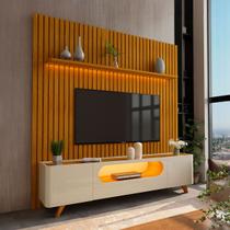 Rack com Painel para TV Até 85 Polegadas Nobre 2 Portas Ripado 100% Mdf com Led Naturale/Off White - Gelius