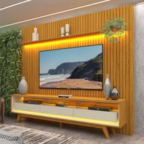 Rack com Painel para TV Até 85 Polegadas Nobre 3 Gavetas Ripado 100% Mdf com Led Naturale/Off White - Gelius Rack com Painel para TV Até 85 Polegadas Nobre 3 Gavetas Ripado 100% Mdf com Led Naturale/Off White - Gelius