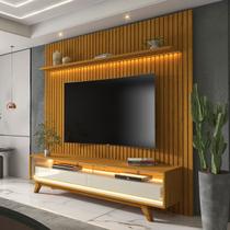 Rack com Painel para TV Até 85 Polegadas Requinte Nobre 2 Gavetas Ripado 100% Mdf com Led Naturale/Off White - Gelius