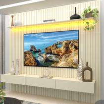 Rack com Painel para TV até 90 Polegadas 100% MDF Ripado com LED e 3 Gavetas 250CMX228,8cm Nobre Branco Rack com Painel para TV até 90 Polegadas 100% MDF Ripado com LED e 3 Gavetas 250CMX228,8cm Nobre Branco