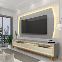 Rack com Painel para TV até 90 Polegadas com LED 100% MDF 219,5cmx195cm Pés em Madeira Maciça Elegance Yescasa