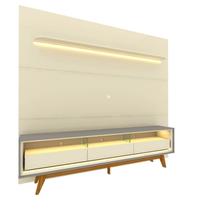 Rack com Painel para TV até 90 Polegadas com LED 100% MDF 219cmx253cm Pés em Madeira Maciça 3 Gavetas Royal Requinte