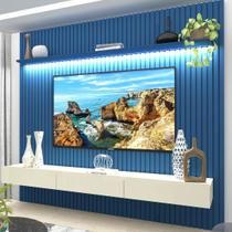 Rack com Painel para TV até 90 Polegadas Ripado com LED 100% MDF 250CMX228,8cm Nobre Azul Rack com Painel para TV até 90 Polegadas Ripado com LED 100% MDF 250CMX228,8cm Nobre Azul