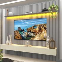Rack com Painel para TV até 90 Polegadas Ripado com LED e 3 Gavetas 100% MDF 250CMX228.8cm Nobre Cinza