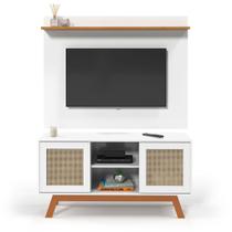 Rack com Painel Rattan Portas de Correr Branco