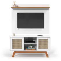 Rack com Painel Rattan Portas de Correr Branco