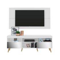 Rack com Painel Retrô com Espelho para TV até 65" Multimóveis Flórida FG3138 Branco/Natural Rack com Painel Retrô com Espelho para TV até 65" Multimóveis Flórida FG3138 Branco/Natural