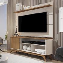Rack com Painel Retrô para TV até 60 Polegadas MDF 136cmx133cm Pés em Madeira Maciça Malbec Wood Bege Off White/Freijó Rack com Painel Retrô para TV até 60 Polegadas MDF 136cmx133cm Pés em Madeira Maciça Malbec Wood Bege Off White/Freijó