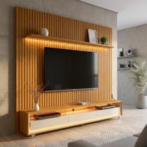 Rack com Painel Ripado até 70 Polegadas Sintra com LED 2 GV Cedro e Off White Alt 218 Larg 177 cm Rack com Painel Ripado até 70 Polegadas Sintra com LED 2 GV Cedro e Off White Alt 218 Larg 177 cm