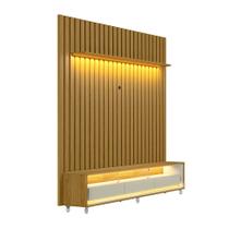 Rack com Painel Ripado até 70 Polegadas Sintra com LED 3 GV Cedro e Off White Alt 218 Larg 222 cm