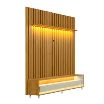 Rack com Painel Ripado até 70 Polegadas Sintra com LED 3 GV Cedro e Off White Alt 242 Larg 222 cm Rack com Painel Ripado até 70 Polegadas Sintra com LED 3 GV Cedro e Off White Alt 242 Larg 222 cm