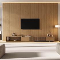 Rack com Painel Ripado Extensível para TV até 86 Polegadas 360cmx230cm Aruá CabeCasa MadeiraOriginals Marrom Jatobá Rack com Painel Ripado Extensível para TV até 86 Polegadas 360cmx230cm Aruá CabeCasa MadeiraOriginals Marrom Jatobá