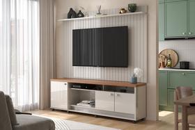 Rack Com Painel Ripado Frisado Para Sala de Estar Dallas Lukaliam