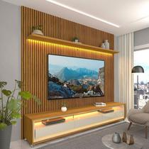 Rack com Painel Ripado Impresso TV até 90 Polegadas LED 100% MDF 224x250cm Pés em Madeira Maciça Rack com Painel Ripado Impresso TV até 90 Polegadas LED 100% MDF 224x250cm Pés em Madeira Maciça