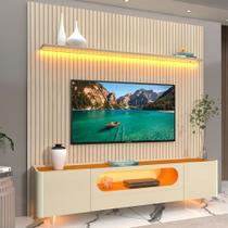 Rack com Painel Ripado LED Vidro TV 90 Polegadas 100% MDF 310,5x224cm Requinte Yescasa Rack com Painel Ripado LED Vidro TV 90 Polegadas 100% MDF 310,5x224cm Requinte Yescasa