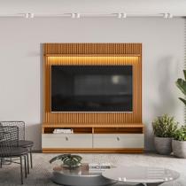 Rack com Painel Ripado Ouro Preto Nature/Off White - Linea