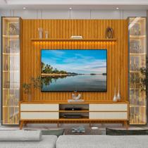 Rack com Painel Ripado para Tv 84 Polegadas Pés em Madeira Maciça 100% Mdf Nobre Clean/magnífico/luminare