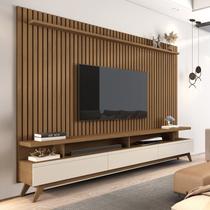 Rack com Painel Ripado para Tv 86 Polegadas Pés em Madeira Maciça Vivare