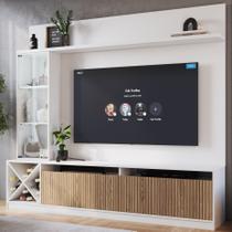 Rack com Painel Ripado para TV até 50 Polegadas 160cmx149,5cm Impressão Adega e Cristaleira Turim Branco/Brise Rack com Painel Ripado para TV até 50 Polegadas 160cmx149,5cm Impressão Adega e Cristaleira Turim Branco/Brise