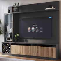 Rack com Painel Ripado para TV até 50 Polegadas 160cmx149,5cm Impressão Adega e Cristaleira Turim Cinza Grafite/Brise