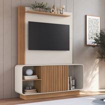 Rack com Painel Ripado para TV até 55 Polegadas 149cmx187,5cm Conjunto Alabama Texas Marrom Freijó/Off White Rack com Painel Ripado para TV até 55 Polegadas 149cmx187,5cm Conjunto Alabama Texas Marrom Freijó/Off White