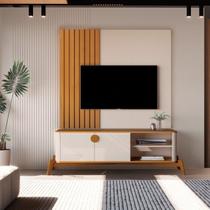 Rack com Painel Ripado para TV até 58 Polegadas MDF 154cmx136cm Pés em Madeira Maciça 58 Polegaas Buriti