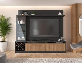 Rack com Painel Ripado para TV até 60 Polegadas 200cmx149,5cm Impressão Adega e Cristaleira Capri Cinza Grafite/Brise