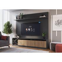 Rack com Painel Ripado para TV até 60 Polegadas 200cmx149,5cm Impressão e Ageda Trento Cinza Grafite/Brise