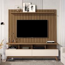 Rack com Painel Ripado para TV até 60 Polegadas MDF 166cmx135cm Pés em Madeira Maciça Real Vivare Wood 1.6 Marrom Off White/Freijó Rack com Painel Ripado para TV até 60 Polegadas MDF 166cmx135cm Pés em Madeira Maciça Real Vivare Wood 1.6 Marrom Off White/Freijó