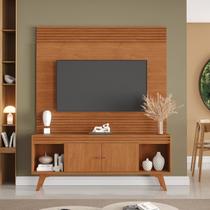 Rack com Painel Ripado para TV até 65 Polegadas 160X195cm MDF Madeira Maciça Madri Rack com Painel Ripado para TV até 65 Polegadas 160X195cm MDF Madeira Maciça Madri