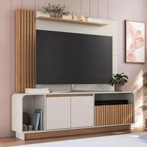 Rack com Painel Ripado para TV até 65 Polegadas 195cmx182,5cm Arizona Arkansas Bege Freijó/Off White Rack com Painel Ripado para TV até 65 Polegadas 195cmx182,5cm Arizona Arkansas Bege Freijó/Off White