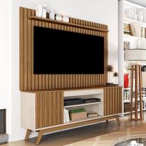 Rack com Painel Ripado para TV até 65 Polegadas MDF 166cmx203cm Pés em Madeira Maciça Malibu Classic Wood Rack com Painel Ripado para TV até 65 Polegadas MDF 166cmx203cm Pés em Madeira Maciça Malibu Classic Wood