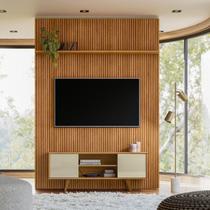 Rack com Painel Ripado para TV até 65 Polegadas MDF 179cm x 244,5cm New Panorama Marrom Cumaru/Opala Rack com Painel Ripado para TV até 65 Polegadas MDF 179cm x 244,5cm New Panorama Marrom Cumaru/Opala