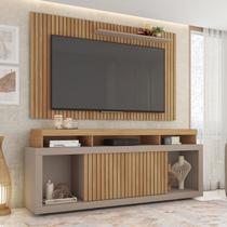 Rack com Painel Ripado para TV até 65 Polegadas MDF 180cmx174cm Esmeralda Bege Buriti/Fendi Rack com Painel Ripado para TV até 65 Polegadas MDF 180cmx174cm Esmeralda Bege Buriti/Fendi